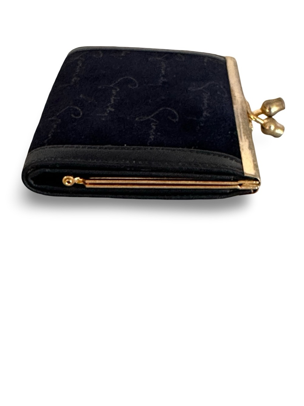 Vintage Givenchy Black Suede Script Logo Kiss-Lock Coin Purse Wallet – Great Con - Picture 6 of 10